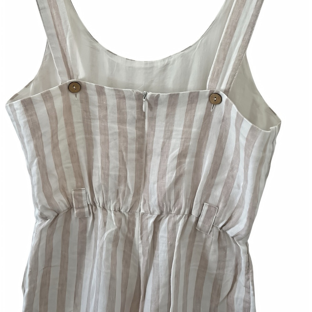 ST Tropez Linen Jumpsuit – Tan/White Stripes – Size 2 – Wide-Leg Capri Style - Picture 5 of 10